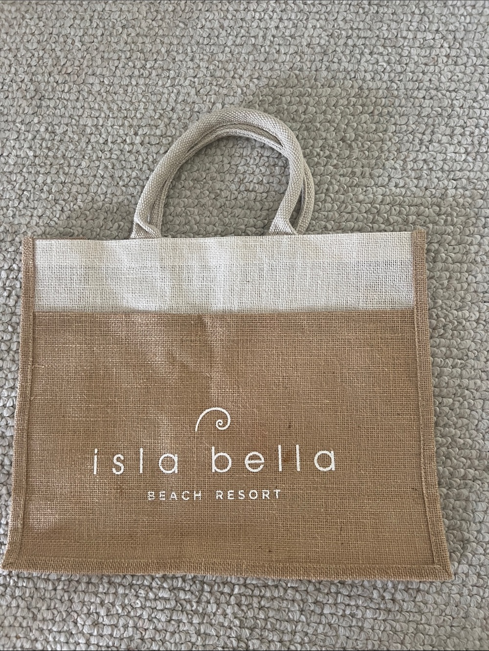 Isla Bella Beach Resort Two-Tone Jute Tote Bag - Natural 17”x13 1/2”